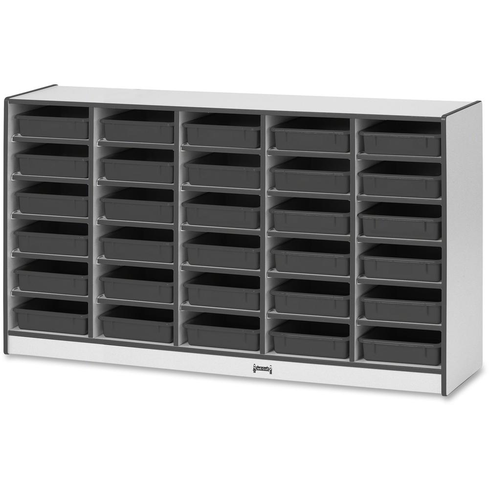 Jonti-Craft Rainbow Accents Mobile Paper-Tray Storage - 30 Compartment(s) - 35.5" Height x 60" Width x 15" Depth - Chip Resistant, Laminated - Black - Rubber - 1 Each. Picture 1
