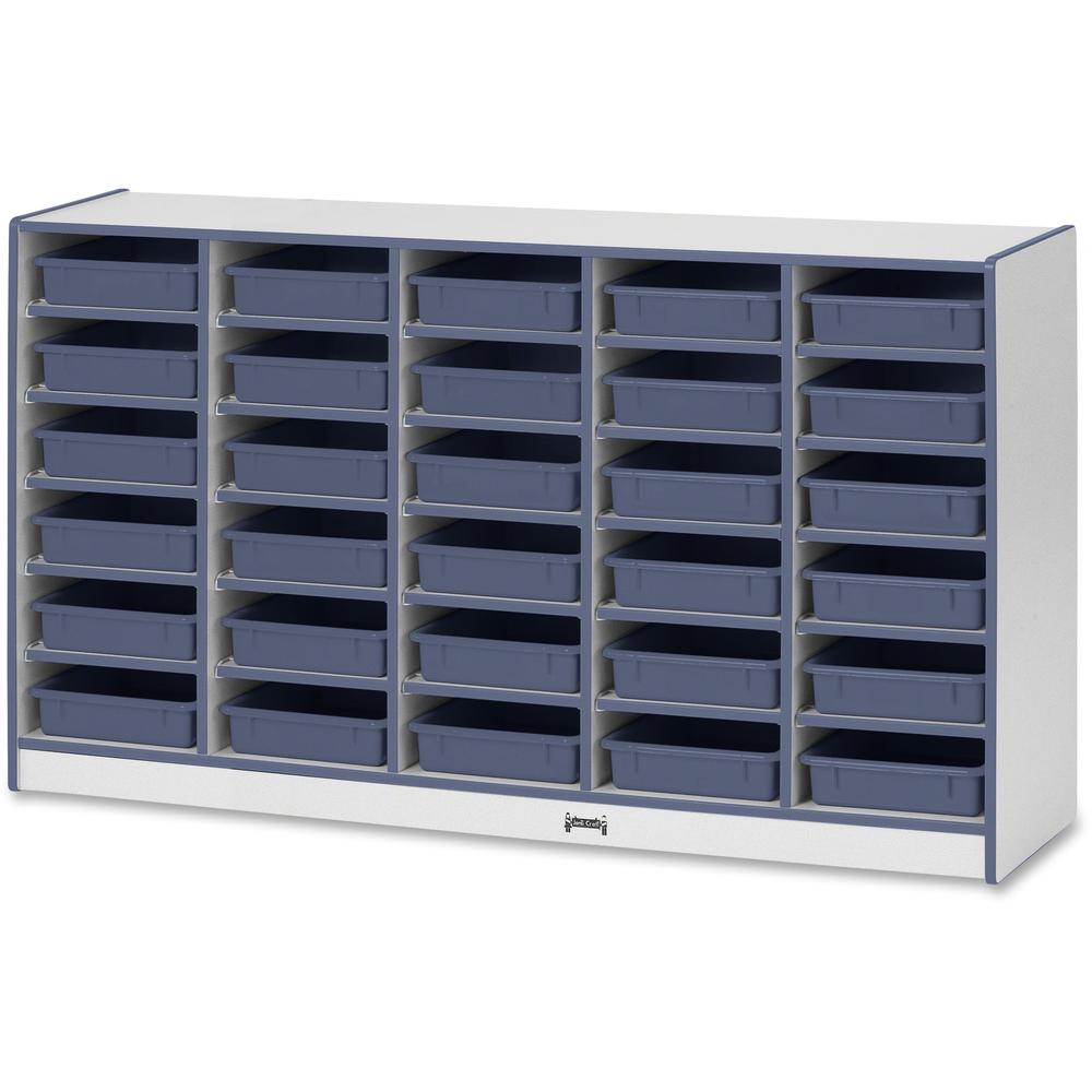 Jonti-Craft Rainbow Accents Mobile Paper-Tray Storage - 30 Compartment(s) - 35.5" Height x 60" Width x 15" Depth - Chip Resistant, Laminated - Navy - Rubber - 1 Each. Picture 1