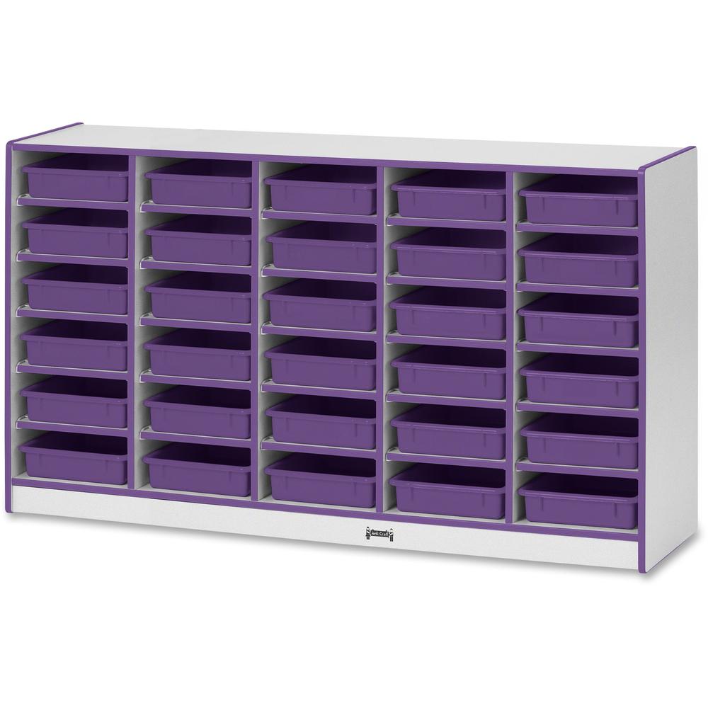 Jonti-Craft Rainbow Accents Mobile Paper-Tray Storage - 30 Compartment(s) - 35.5" Height x 60" Width x 15" Depth - Chip Resistant, Laminated - Purple - Rubber - 1 Each. Picture 1