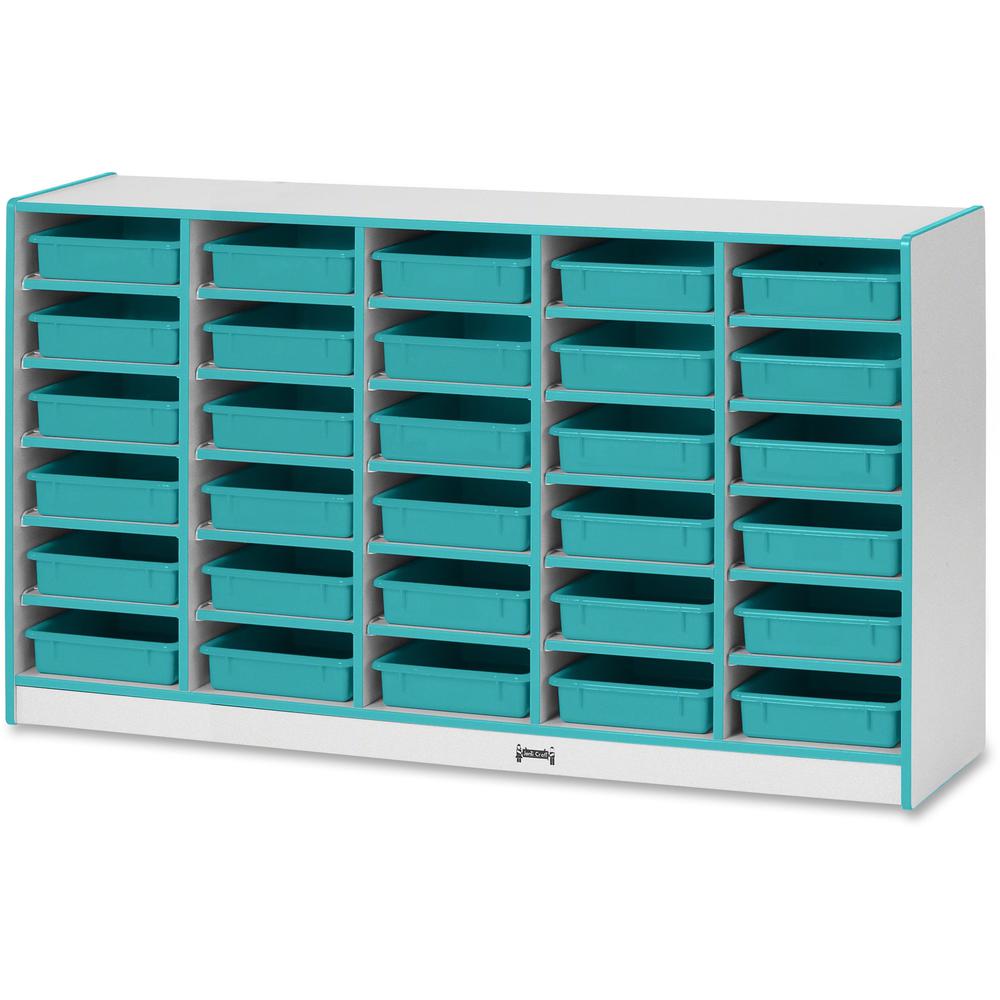Jonti-Craft Rainbow Accents Mobile Paper-Tray Storage - 30 Compartment(s) - 35.5" Height x 60" Width x 15" Depth - Chip Resistant, Laminated - Teal - Rubber - 1 Each. Picture 1