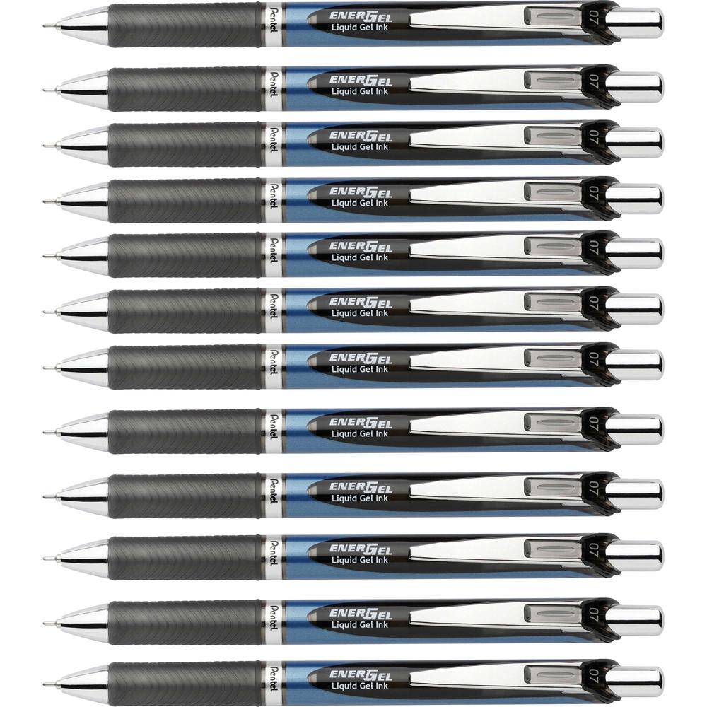 EnerGel EnerGel RTX Liquid Gel Pen - Medium Pen Point - 0.7 mm Pen Point Size - Needle Pen Point Style - Refillable - Retractable - Black Gel-based Ink - Black, Stainless Steel, Blue Barrel - Metal Ti. Picture 1