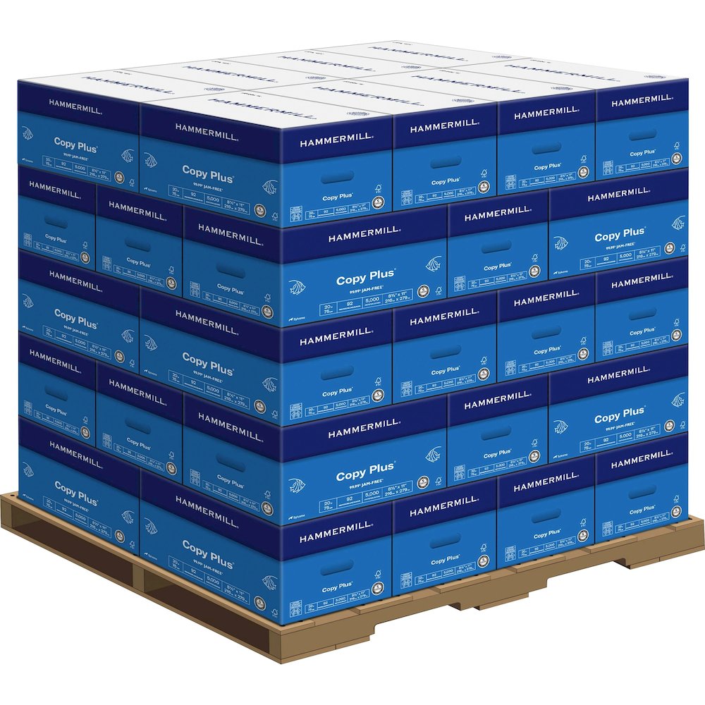 Hammermill Copy Plus Paper - White - 92 Brightness - Letter - 8 1/2" x 11" - 20 lb Basis Weight - Acid-free, Quick Drying - White - 500 Sheets per Ream - 500 Sheets/Ream - 40 / Pallet. Picture 1