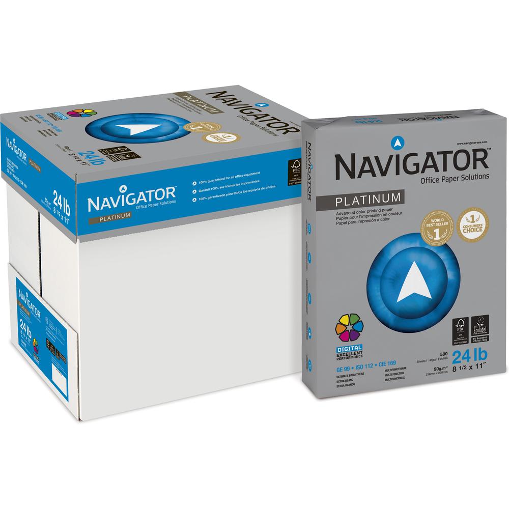 Navigator Platinum Superior Productivity Multipurpose Paper - Silky Touch - Bright White - 99 Brightness - 96% Opacity - Letter - 8 1/2" x 11" - 24 lb Basis Weight - Extra Smooth - 5000 / Carton - Jam. Picture 1