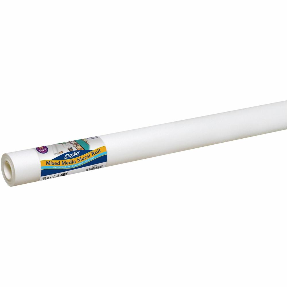 UCreate Mixed Media Paper Roll - Art Project, Drawing, Banner, Mural - 1"Height x 36"Width x 30 ftLength - 1 / Roll - White. Picture 1