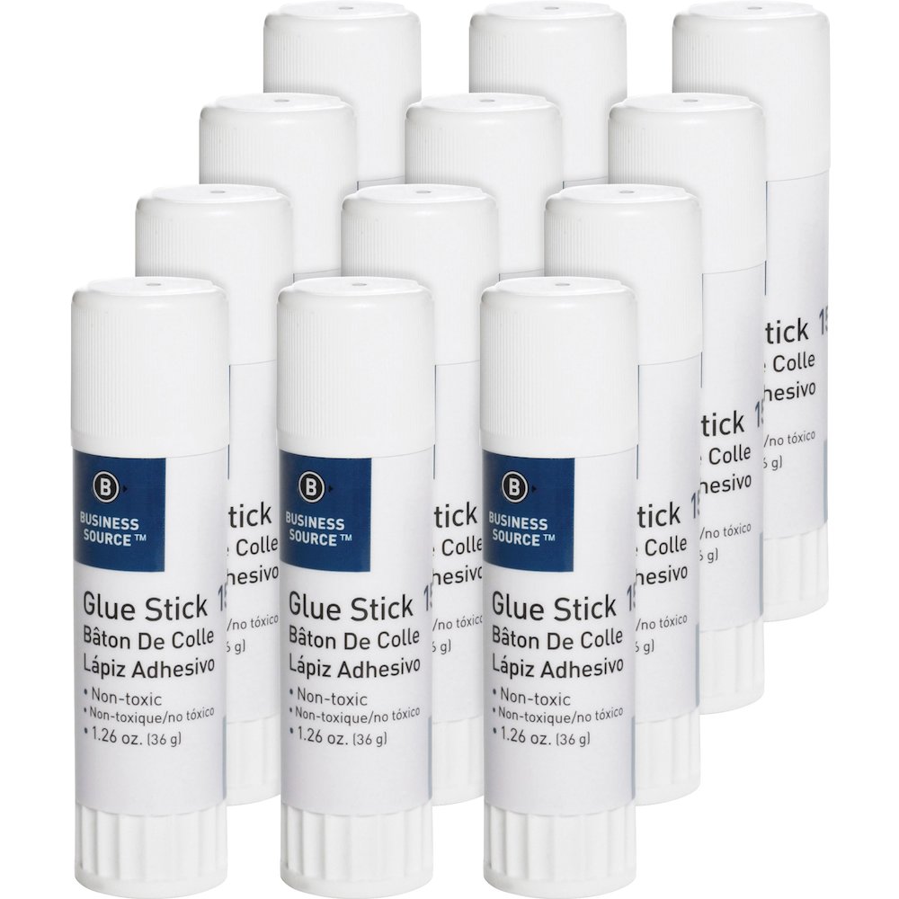 Business Source Glue Stick - 1.26 oz - White - 12 / Pack. Picture 1