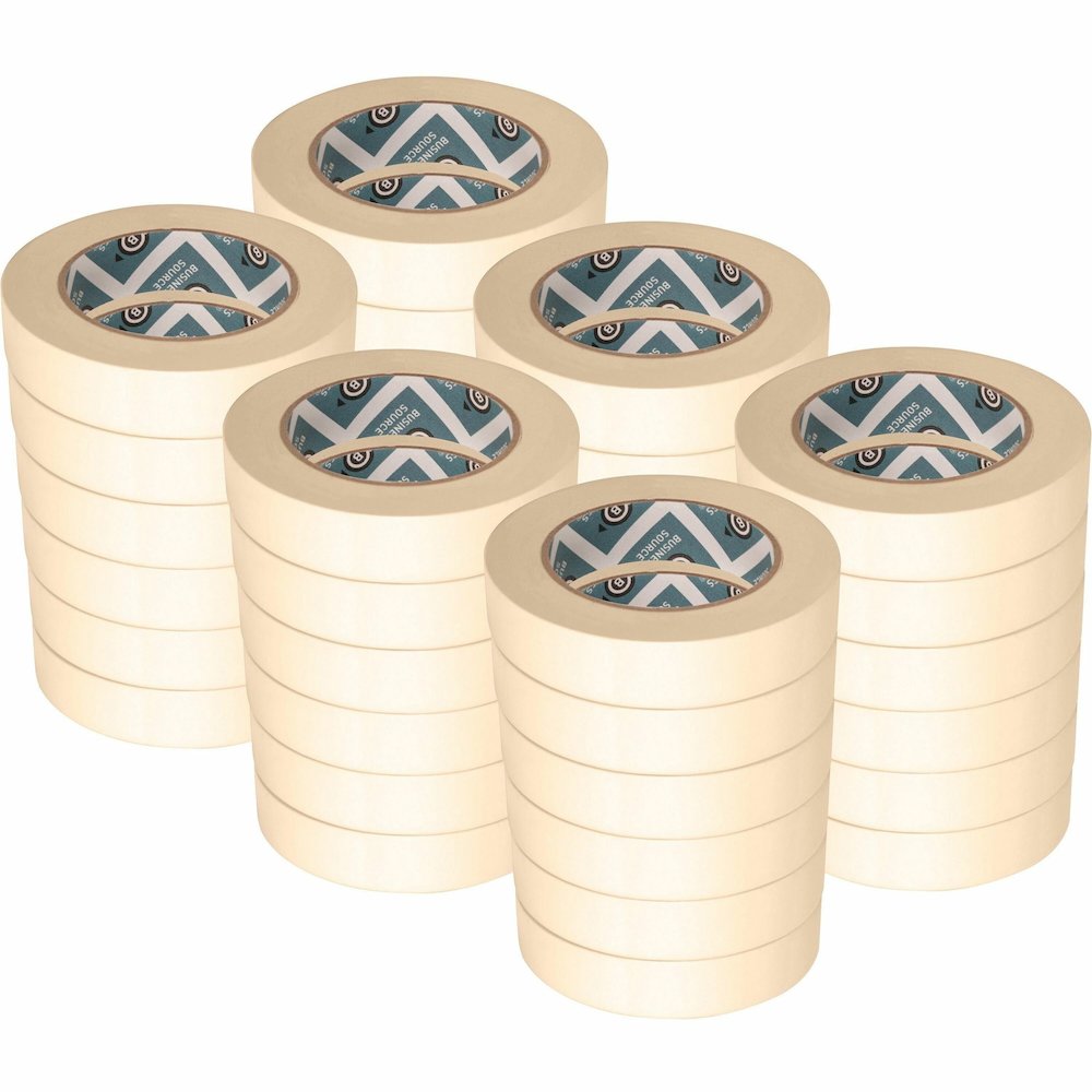 Business Source Utility-purpose Masking Tape - 60 yd Length x 1" Width - 3" Core - Tan - Crepe Paper Backing - Pressure Sensitive - For General Purpose, Holding, Bundling, Sealing, Masking - 9/Pack - . Picture 1