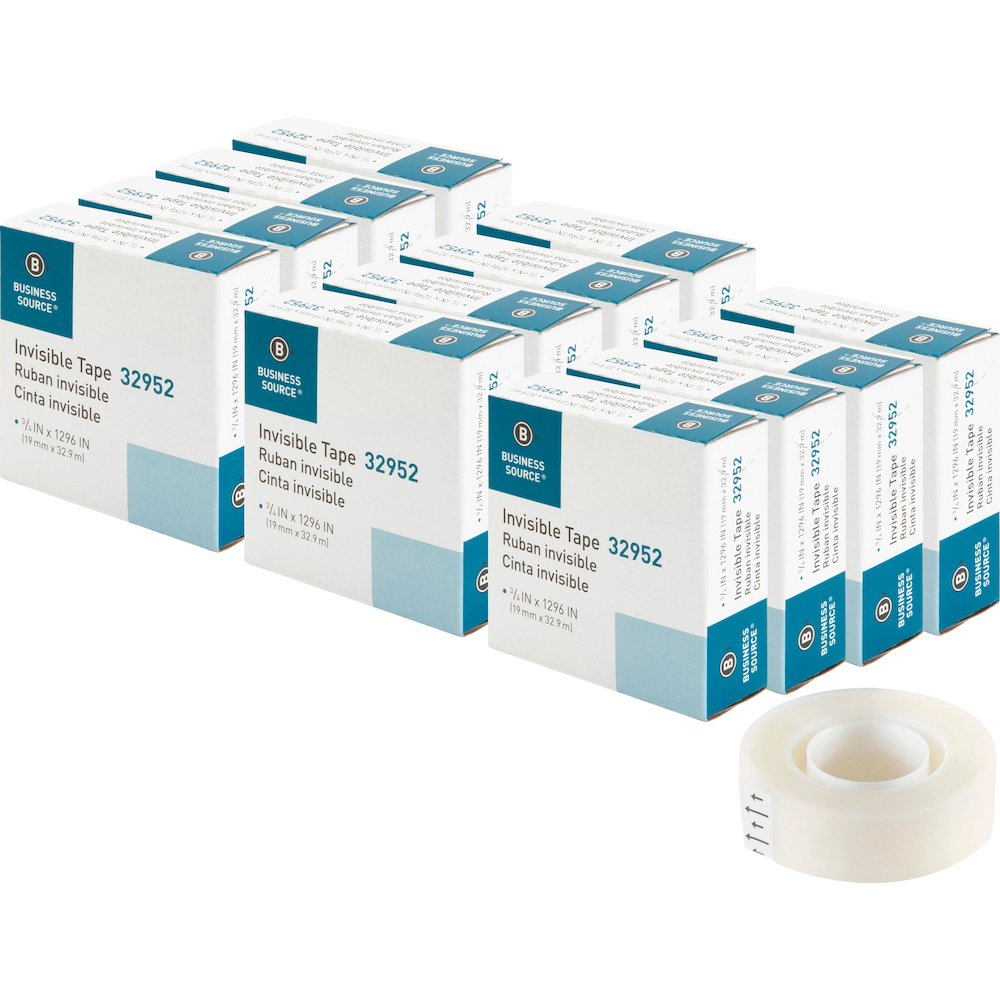 Business Source Invisible Tape Dispenser Refill Roll - 36 yd Length x 0.75" Width - 1" Core - Clear - For Mending, Splicing, Holding - 12 / Box. Picture 1