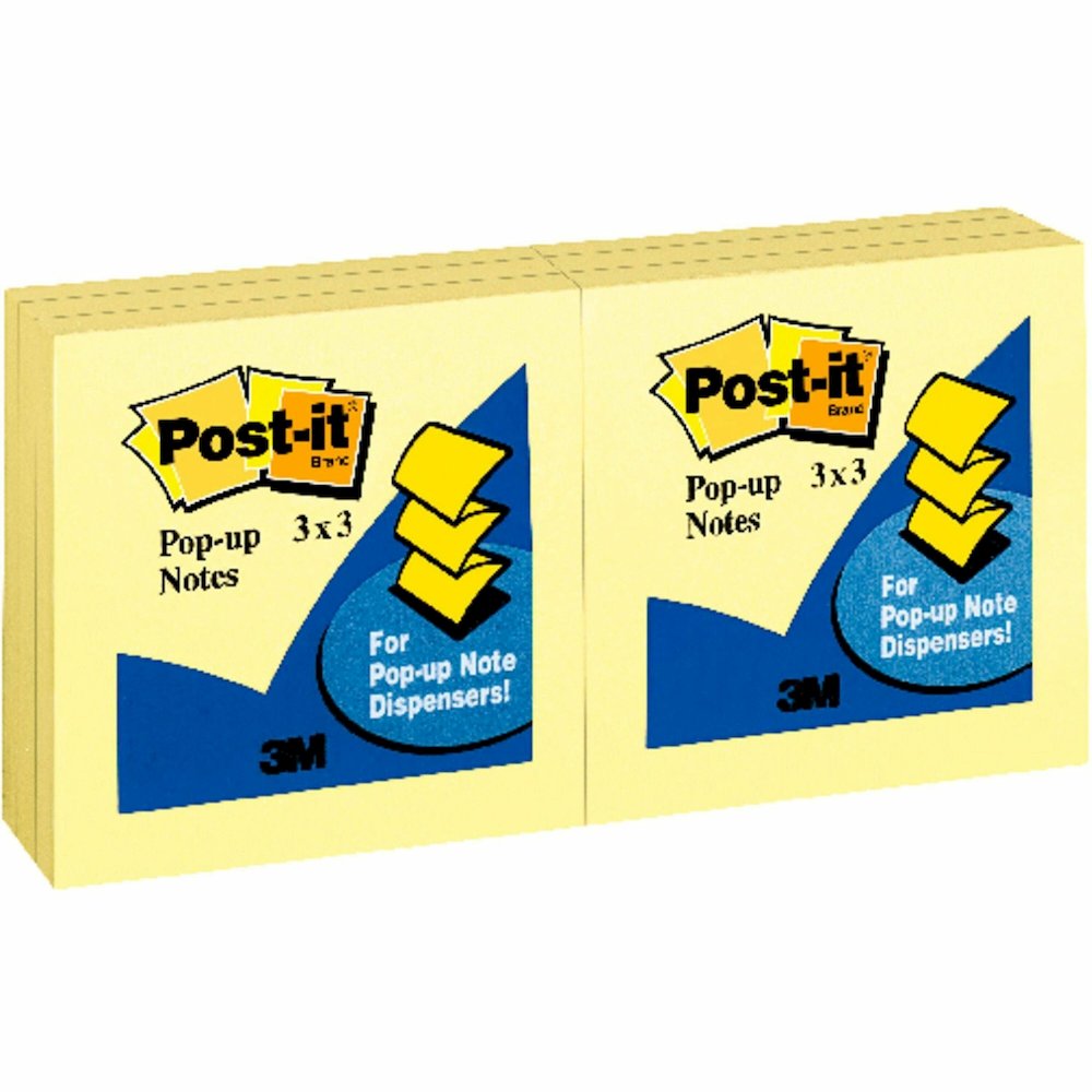 Post-it&reg; Pop-up Notes - 3" Flag/Note Width x 3" Flag/Note Length - Square - 100 Sheets per Pad - Unruled - Canary Yellow - Paper - Self-adhesive, Repositionable - 12 / Pack. Picture 1