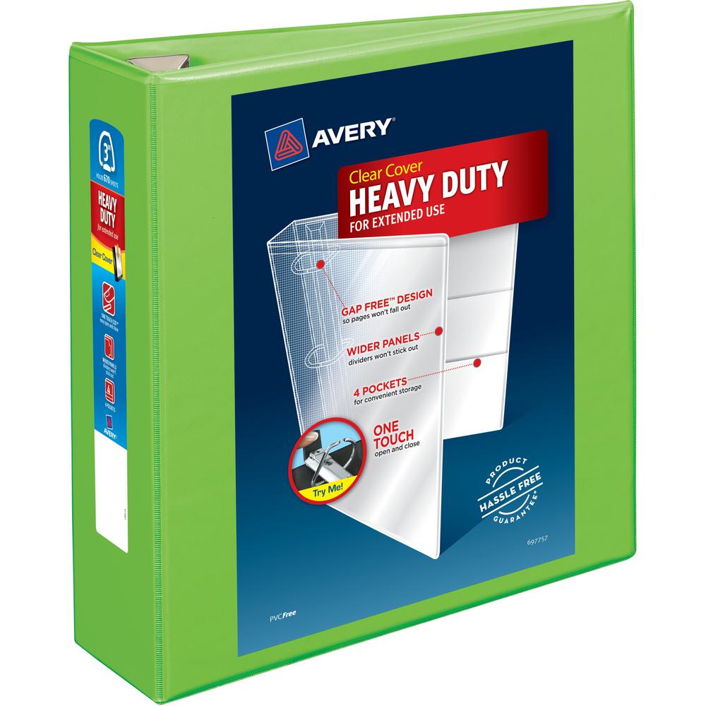 Avery&reg; Heavy-Duty View Chartreuse 3" Binder (79779) - Avery&reg; Heavy-Duty View 3 Ring Binder, 3" One Touch EZD&reg; Rings, 3.5" Spine, 1 Chartreuse Binder (79779). Picture 1