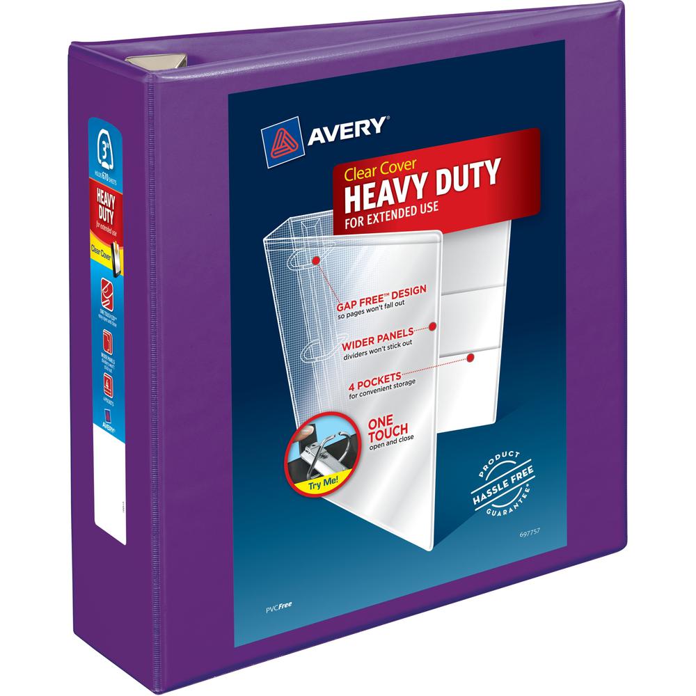 Avery&reg; Heavy-Duty View Purple 3" Binder (79810) - Avery&reg; Heavy-Duty View 3 Ring Binder, 3" One Touch EZD&reg; Rings, 3.5" Spine, 1 Purple Binder (79810). Picture 1