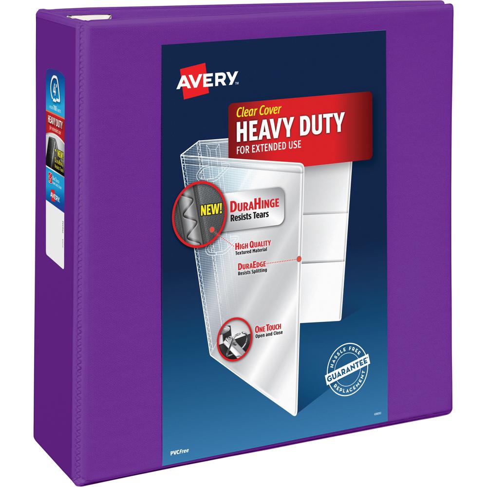 Avery&reg; Heavy-Duty View Purple 4" Binder (79813) - Avery&reg; Heavy-Duty View 3 Ring Binder, 4" One Touch EZD&reg; Rings, 4.5" Spine, 1 Purple Binder (79813). Picture 1