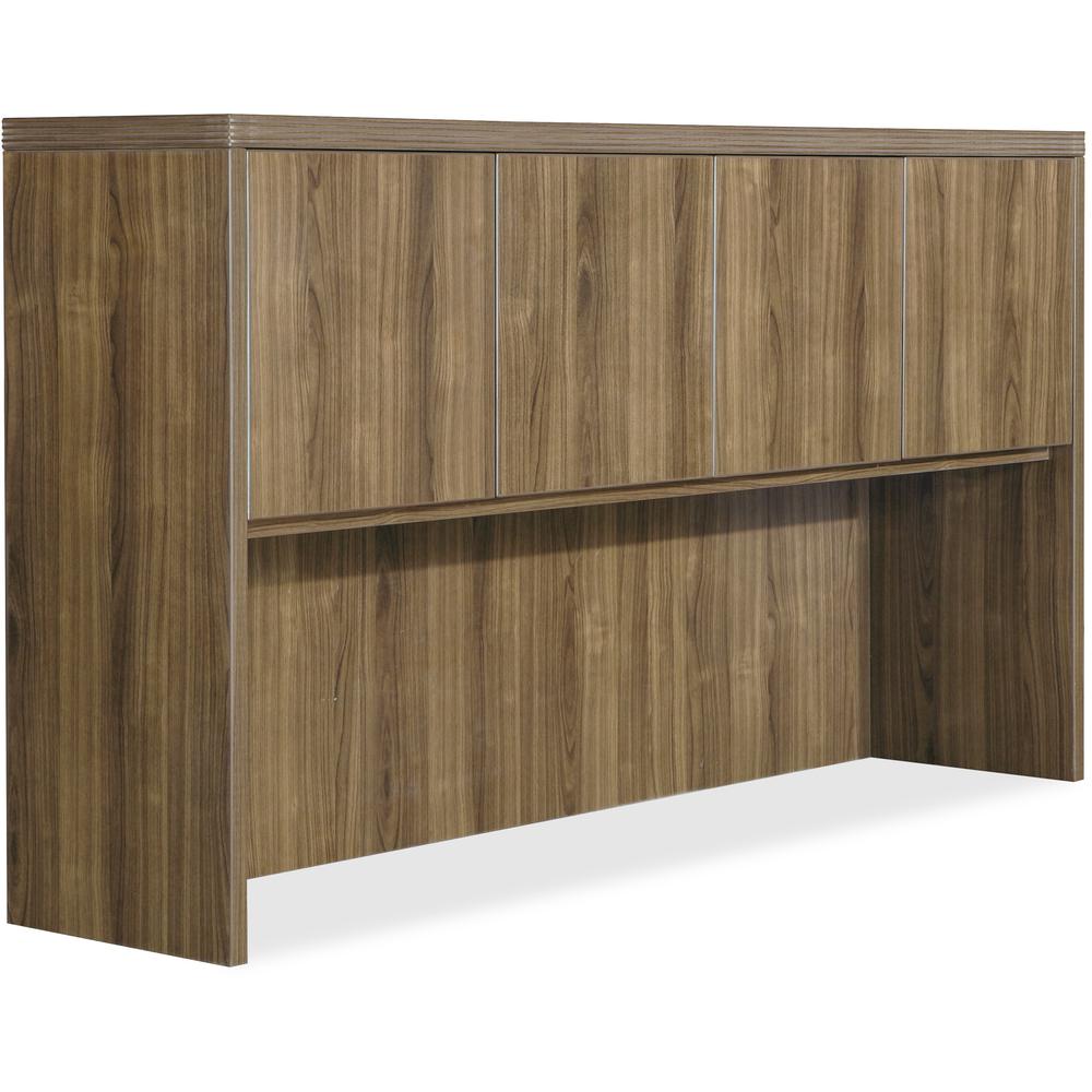 Lorell Chateau Series Hutch - 36.5" Height x 66.1" Width x 14.8" Depth Hutch, 1.5" Thickness Top - 4 Door(s) - Reeded Edge - Material: P2 Particleboard - Finish: Walnut, Laminate - Durable - For Offic. Picture 1