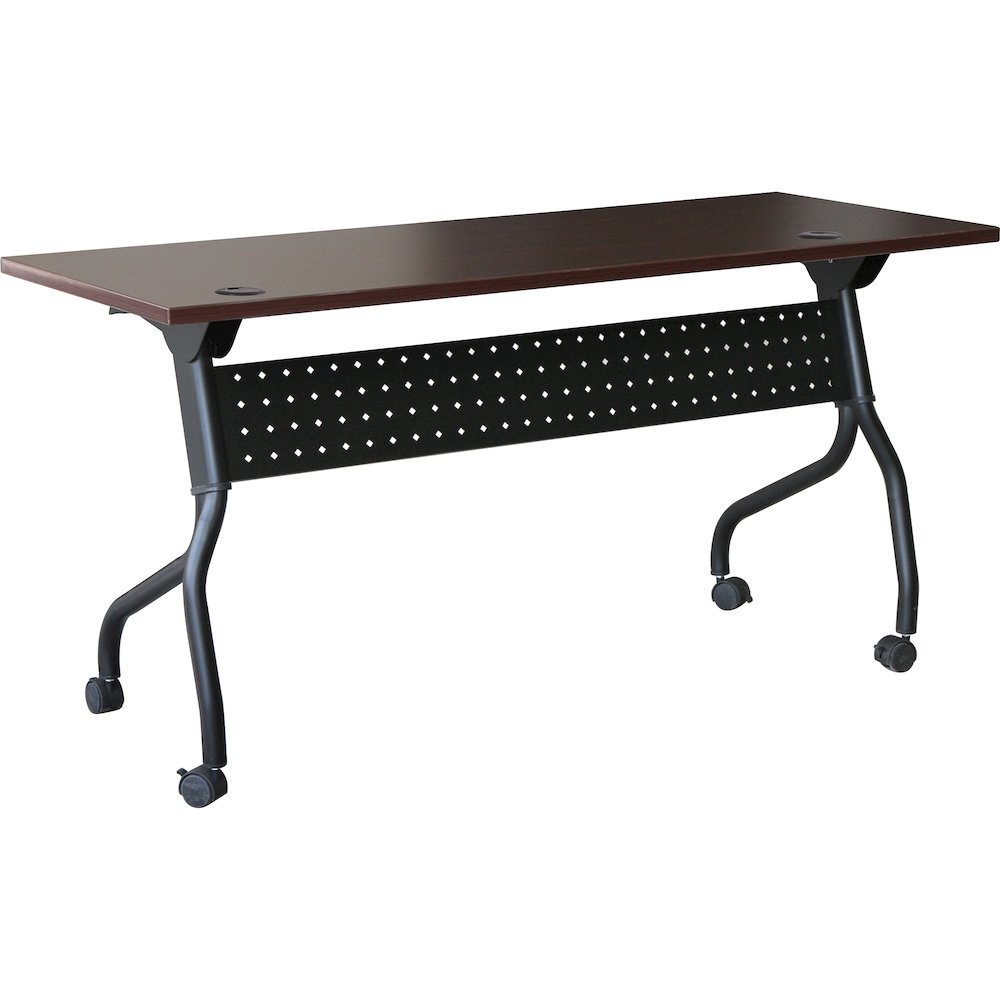 Lorell Flip Top Training Table - Rectangle Top - Four Leg Base - 4 Legs - 60" Table Top Width x 23.60" Table Top Depth - 29.50" Height x 59" Width x 23.63" Depth - Assembly Required - Black, Mahogany . Picture 1