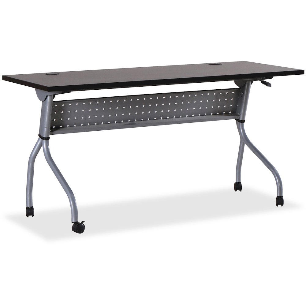 Lorell Flip Top Training Table - Rectangle Top - Four Leg Base - 4 Legs - 60" Table Top Width x 23.50" Table Top Depth - 29.50" Height x 59" Width x 23.63" Depth - Assembly Required - Espresso, Silver. Picture 1