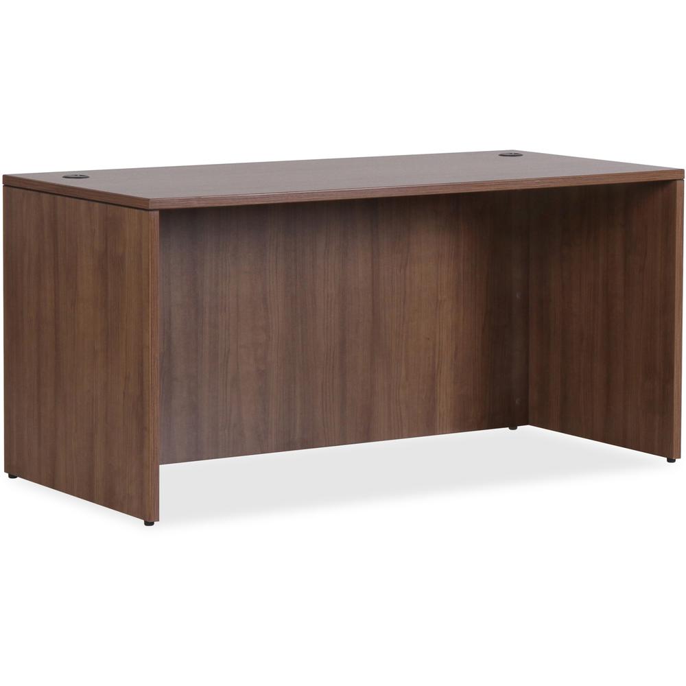 Lorell Essentials Series Rectangular Desk Shell - 1" Thickness Top, 29.5" Height x 66.1" Width x 29.5" Depth Desk - Finish: Walnut Laminate - Lockable, Grommet, Modesty Panel, Adjustable Feet - For Of. Picture 1