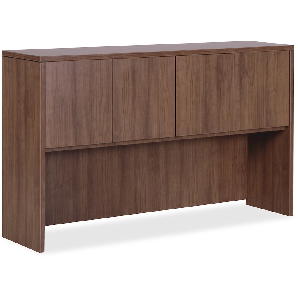 Lorell Essentials Series Stack-on Hutch with Doors - 36" Height x 59" Width x 14.8" Depth Hutch - 3 Door(s) - Material: Wood - Finish: Laminate, Walnut - Grommet, Cord Management, Durable - 1 Each. Picture 1