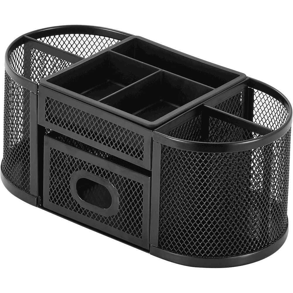 Lorell Mesh Desktop Organizer - Desktop - Compact, Sturdy, Removable Compartment - Black - Steel, Mesh, Plastic - 1 Each. Picture 1