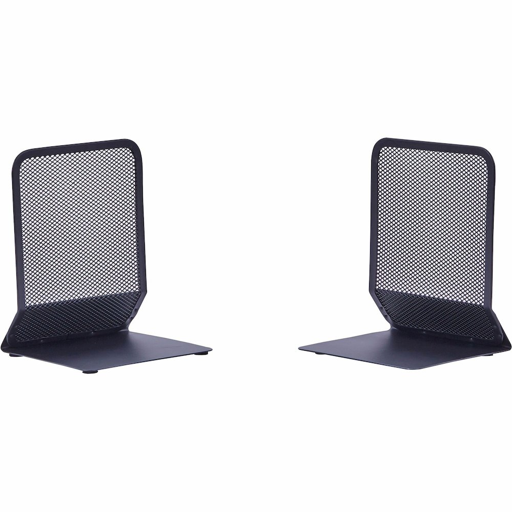 Lorell Mesh Bookends - 7" Height x 5.38" Width x 5.25" Depth - Desktop - Sturdy - Black - Steel, Mesh - 2 / Pair. Picture 1