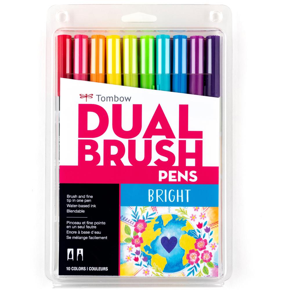 Tombow Dual Brush Pen Set - Hot Pink, Orange, Chartreuse, Willow Green, Purple, Rubine Red, Process Yellow, Reflex Blue, Imperial Purple Water Based Ink - Nylon Tip - 1 / Pack. Picture 1