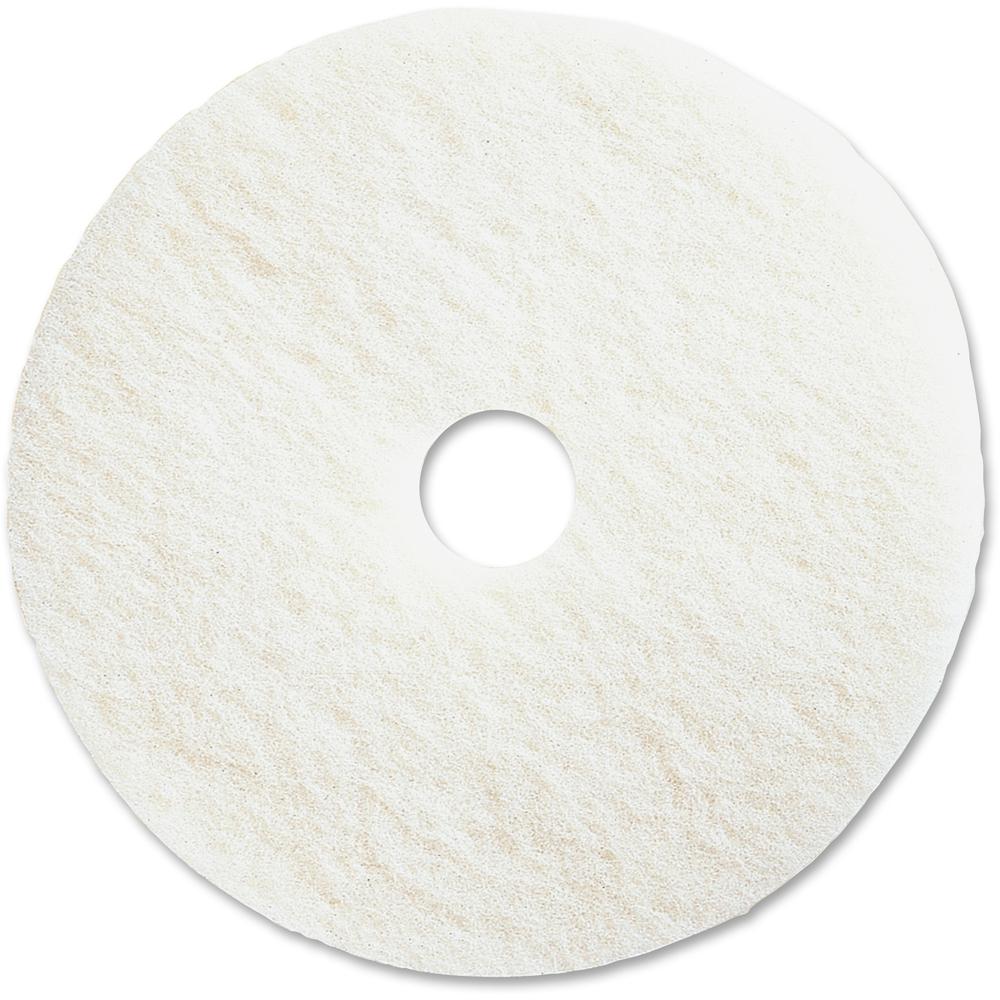 Genuine Joe Polishing Floor Pad - 13" Diameter x 1" Thickness - Floor, Polishing - 350 rpm Maximum Speed Supported - Resilient, Flexible, Non-abrasive, Dirt Remover, Rotate - Resin, Fiber - White - 5 . Picture 1