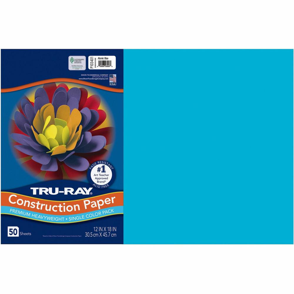 Tru-Ray Construction Paper - Art Project - 18" Width x 12" Length - Atomic Blue - Sulphite - 1 Pack. Picture 1