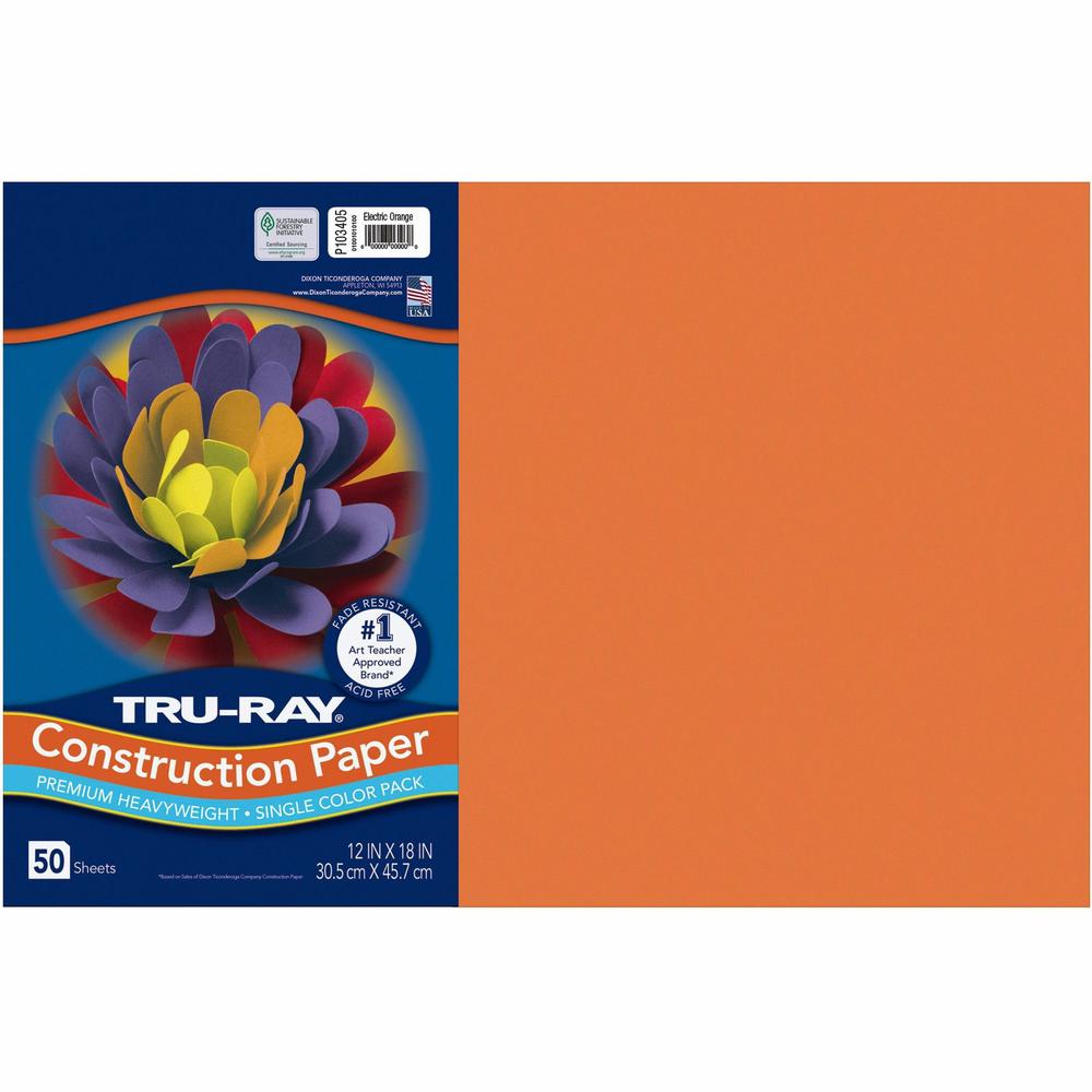 Tru-Ray Construction Paper - Art Project - 18" Width x 12" Length - Electric Orange - Sulphite - 1 Pack. Picture 1