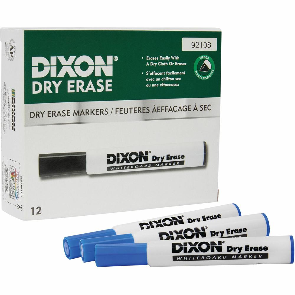 Ticonderoga Dry Erase Markers - Broad, Fine Marker Point - Chisel Marker Point Style - Blue - 1 Dozen. Picture 1