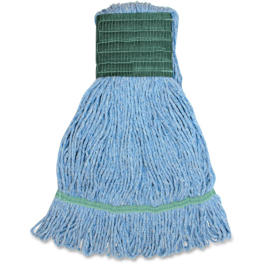 Genuine Joe Synthetic Blend Medium Mophead - Medium - Looped Ends, Durable, Launderable, Headband - Rayon, Cotton, Rayon, Fiber - Blue - 16 oz - 1Each. Picture 1