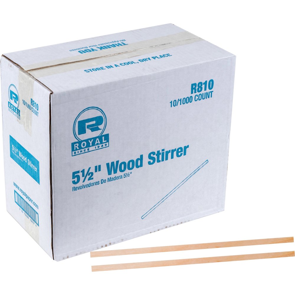 Royal Wood Coffee Stir Sticks - 5.5" Length - Birch Wood - Natural - 1000/Box - 10 / Carton. Picture 1