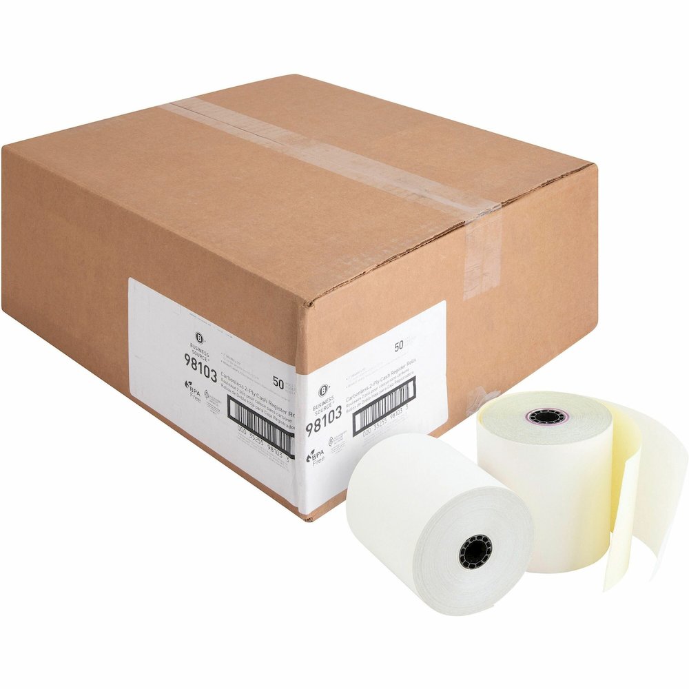 Business Source 2-part Carbonless Cash Register Rolls - 3" x 90 ft - Sustainable Forestry Initiative (SFI) - White - 50 / Carton. Picture 1