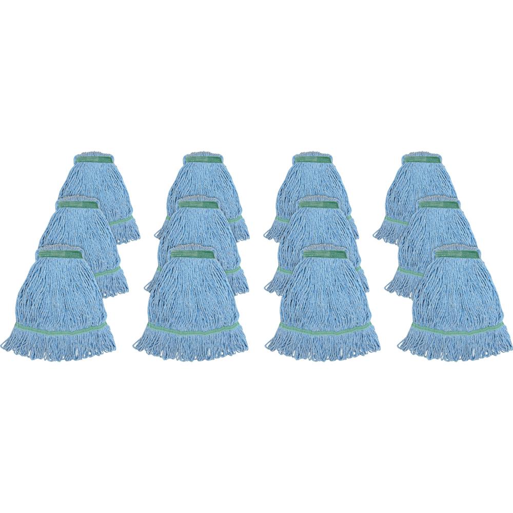 Genuine Joe Narrow Band Medium Mophead - Rayon, Cotton - Blue - 12 / Carton. Picture 1
