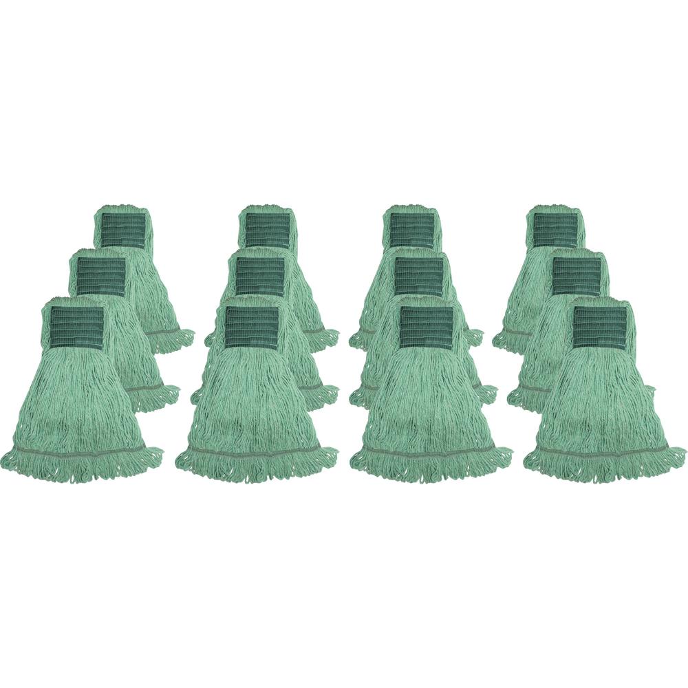 Genuine Joe Synthetic Blend Medium Mophead - Rayon, Cotton - Green - 12 / Carton. Picture 1