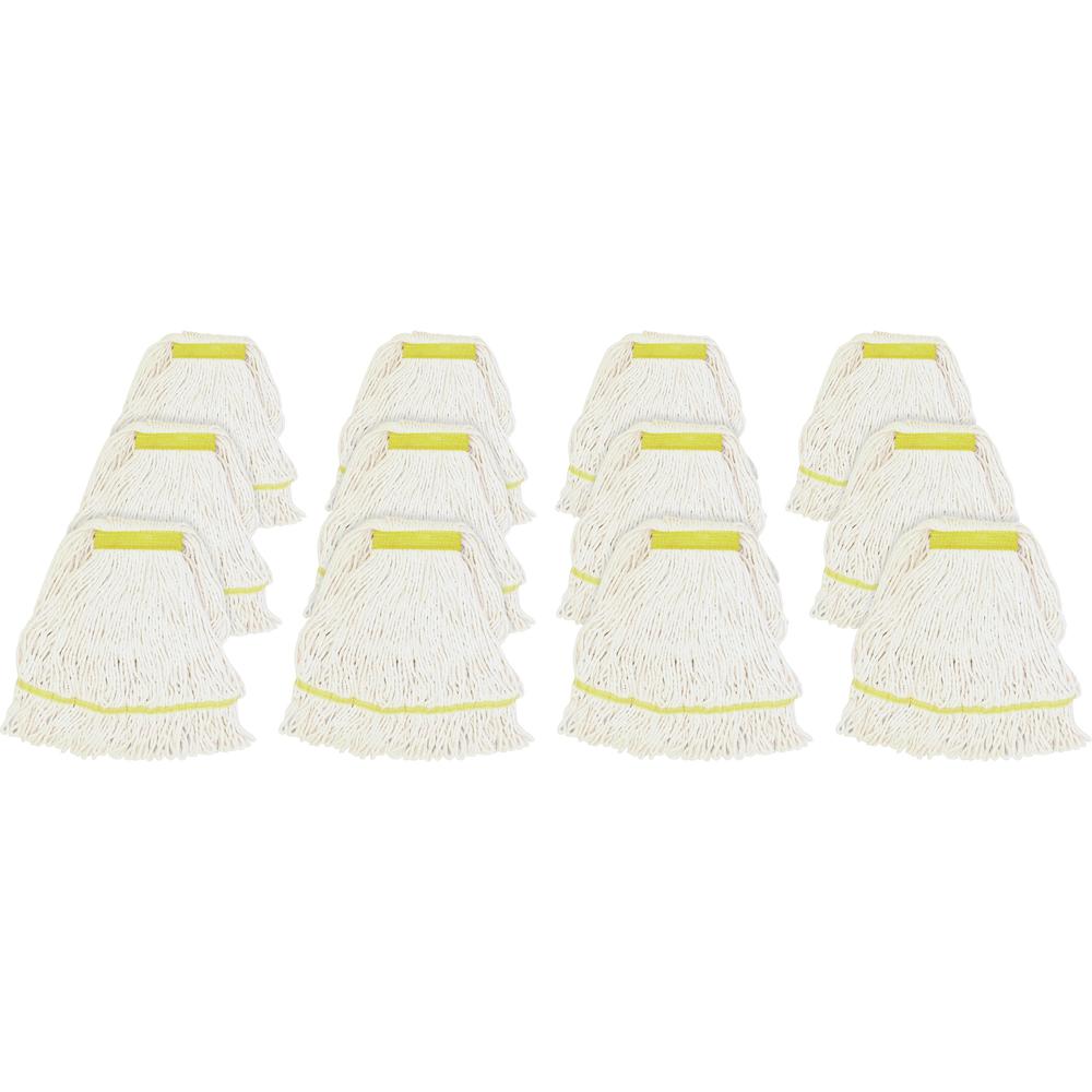 Genuine Joe Narrow Band Small Mophead - Rayon, Cotton - White - 12 / Carton. Picture 1