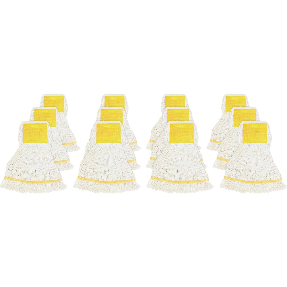 Genuine Joe Wide Band Small Mophead - Rayon, Cotton - White - 12 / Carton. Picture 1