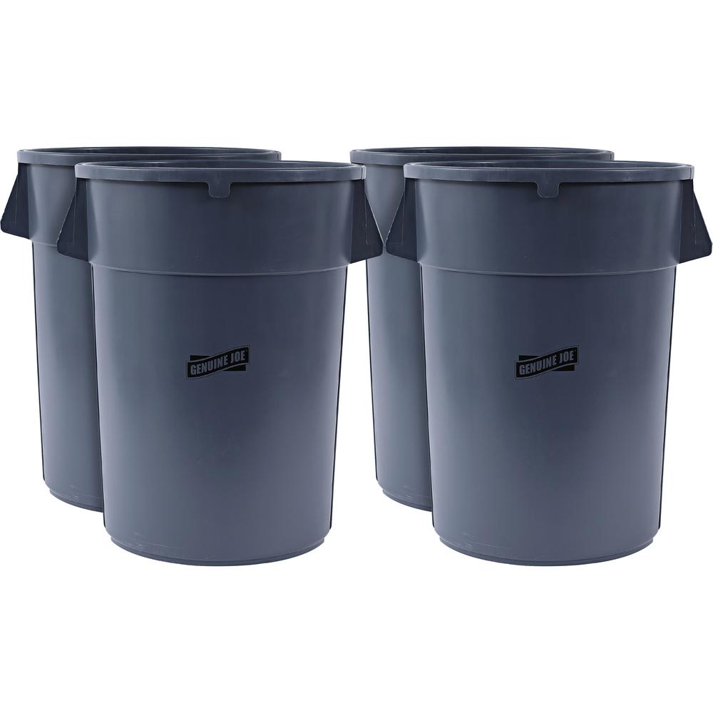 Genuine Joe 44-gallon Heavy-duty Trash Container - 44 gal Capacity - Heavy Duty, Handle - 24" Height x 31.5" Width x 24" Depth - Gray - 4 / Carton. Picture 1