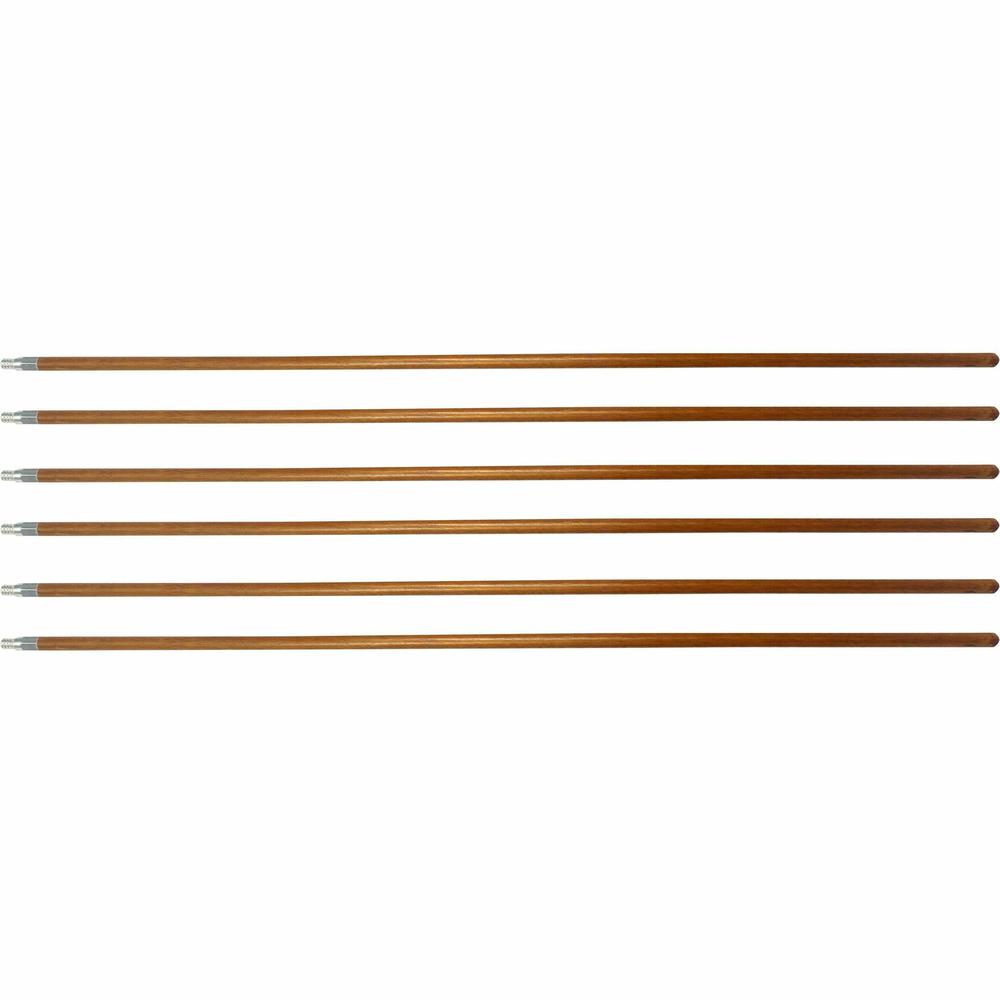 Genuine Joe Wood Handle with Threaded Metal Tip - Natural - Metal, Wood - 6 / Carton. Picture 1