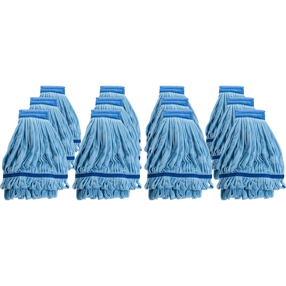 Genuine Joe Microfiber Wet Mophead Refill - Large - Launderable, Absorption, Textured, Durable, Headband - MicroFiber - Blue - 12 / Carton. Picture 1