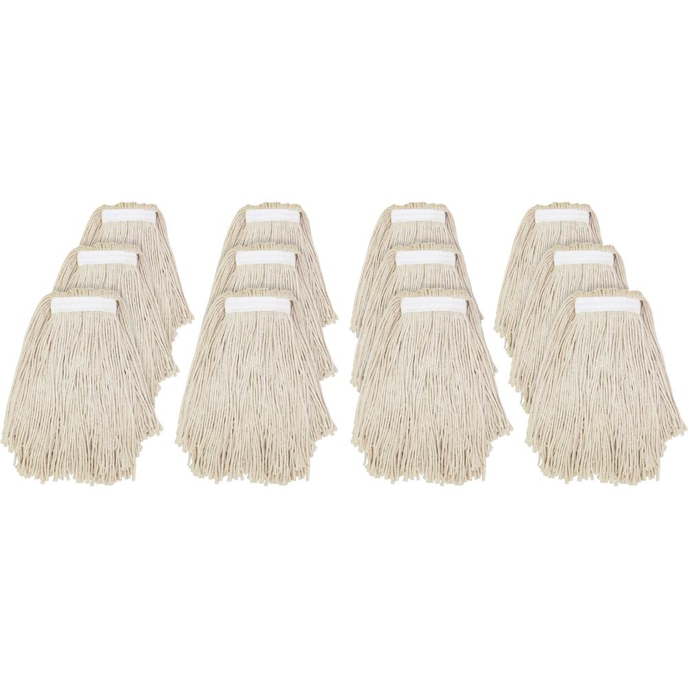 Genuine Joe Clamp-style Cotton Mophead - #16 - Cut Ends, Absorbent, Narrow Headband - Cotton - Natural - 12 / Carton. Picture 1