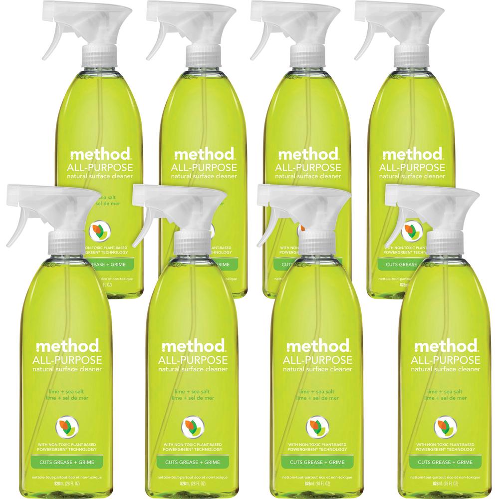 Method All-Purpose Cleaner - 28 fl oz (0.9 quart) - Lime + Seasalt Scent - 8 / Carton - Non-toxic, Triclosan-free - Lime. Picture 1