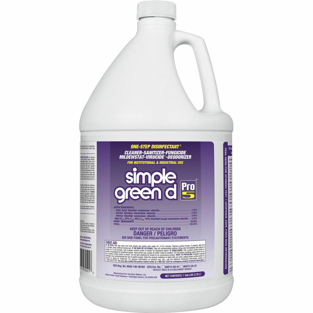 Simple Green D Pro 5 One-Step Disinfectant - Concentrate - 128 fl oz (4 quart) - 4 / Carton - Disinfectant, Unscented, Dye-free - Clear. Picture 1