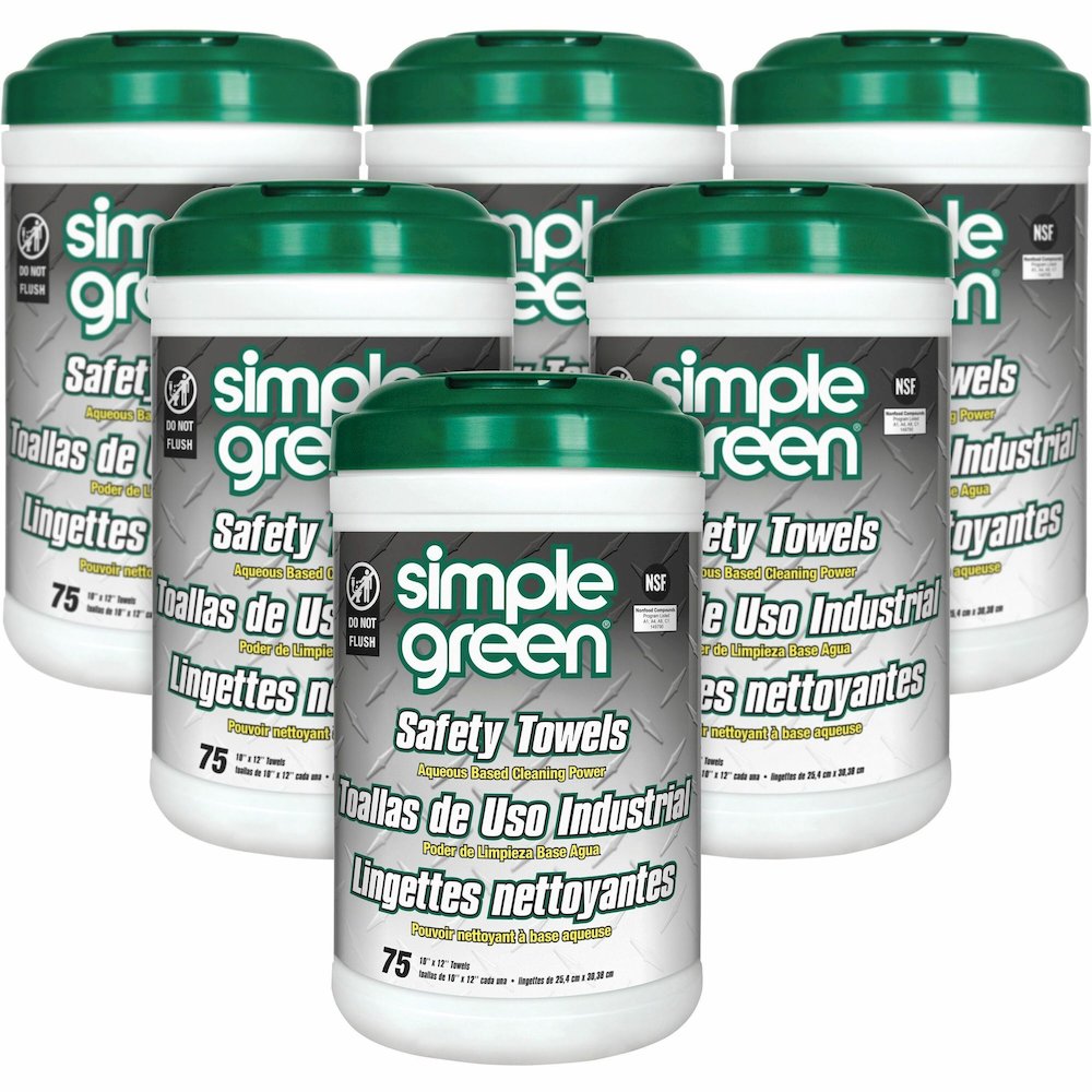 Simple Green Multi-Purpose Cleaning Safety Towels - 10" Width x 11.75" Length - Green - 75/Tub - 6 / Carton. Picture 1
