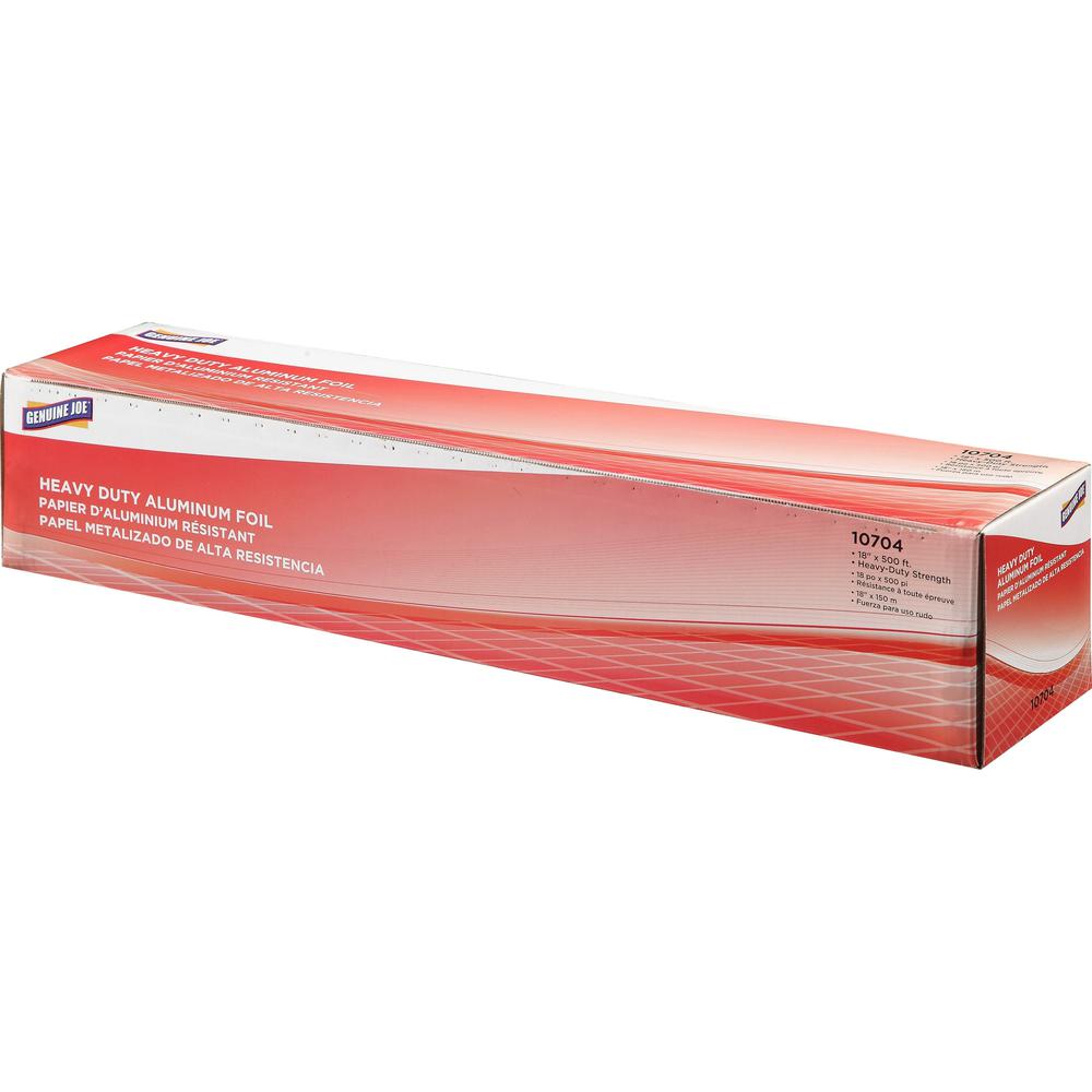 Genuine Joe Heavy-duty Aluminum Foil - 18" Width x 500 ft Length - Heavy Duty, Sturdy, Dispenser, Pliable - Aluminum - Silver - 1 Each. Picture 1