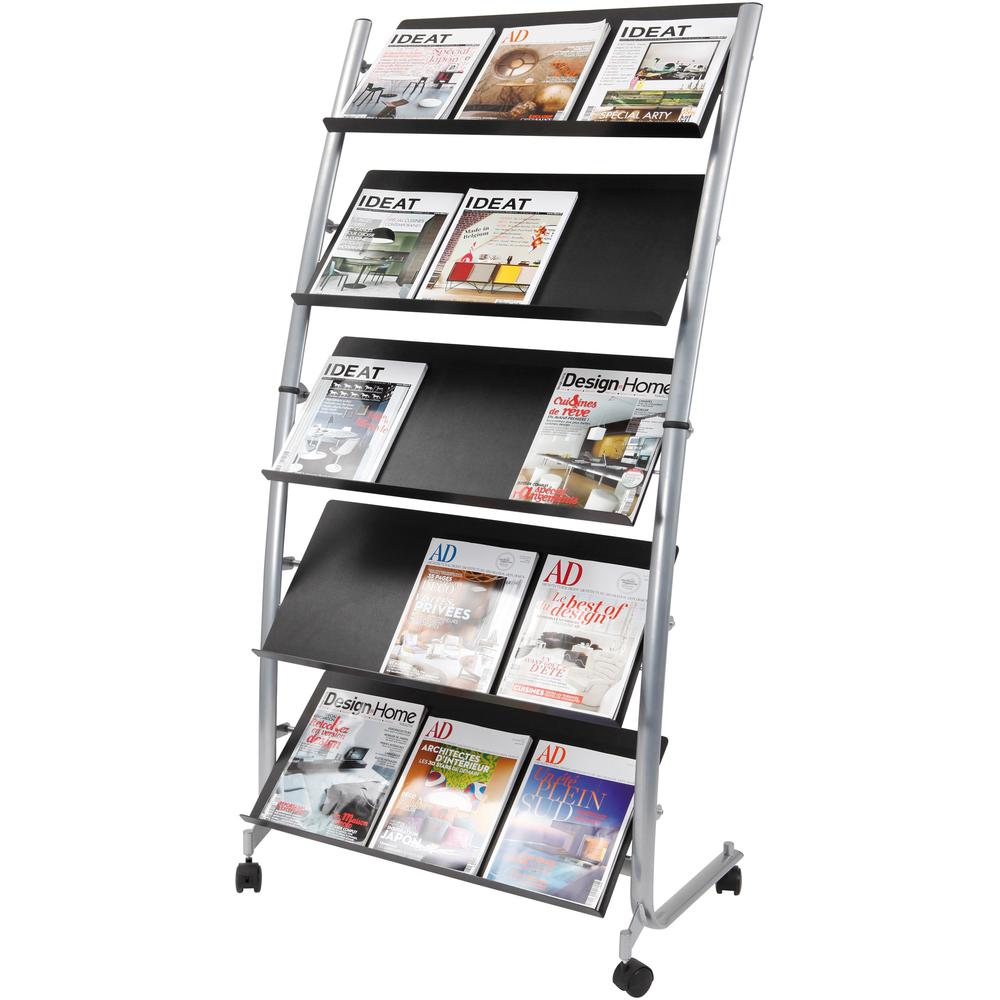 Alba Large Mobile Literature Display - 350 x Sheet - 5 Compartment(s) - Compartment Size : 12.99" x 28.35" - 65.35" Height x 32.28" Width x 20.08" Depth - Floor - Built-in Wheels - Metal, ABS Plastic . Picture 1
