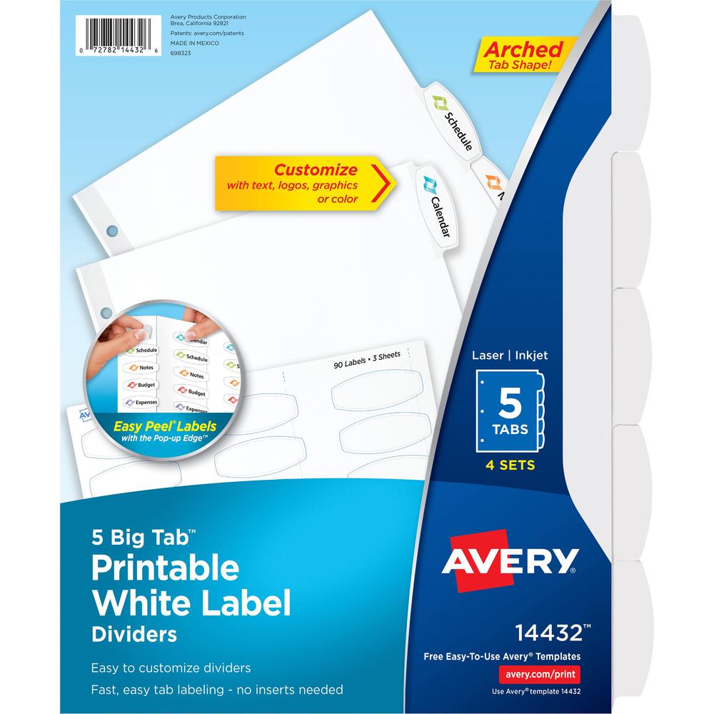 Avery® Big Tab Printable Label Dividers, Easy Peel Labels, 5 Tabs - 20 ...