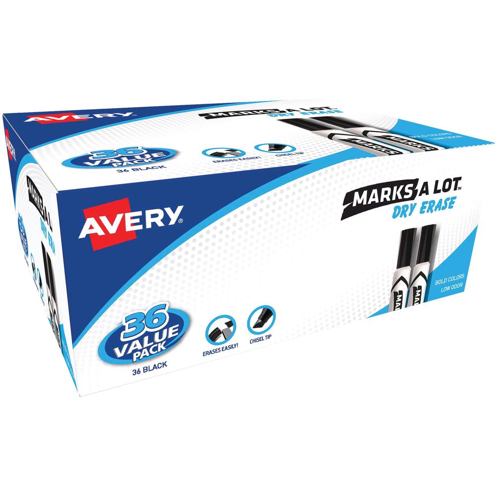 Avery&reg; Marks A Lot Desk-Style Dry-Erase Markers - 4.7625 mm Marker Point Size - Chisel Marker Point Style - Black - 36 / Box. Picture 1