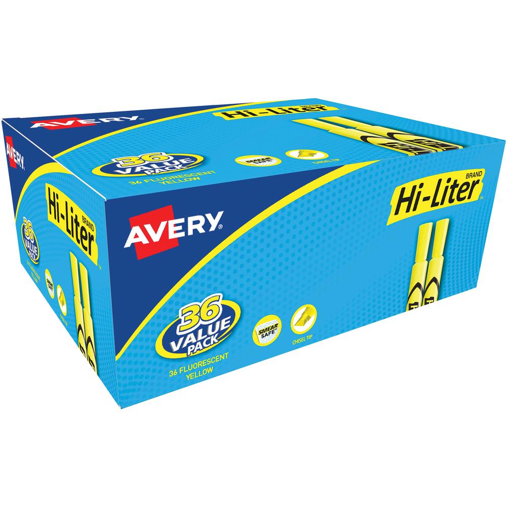 Avery&reg; Hi-Liter Desk-Style Highlighters - Chisel Marker Point Style - Fluorescent Yellow Water Based Ink - 36 / Box. Picture 1