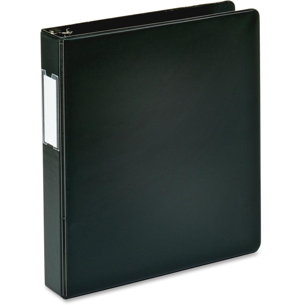 Business Source 1.5" D-Ring Binder - 1 1/2" Binder Capacity - 375 Sheet Capacity - Fastener: Slant D-Ring - Pocket: Internal - Black - Lay Flat, Label Holder - 1 Each. Picture 1