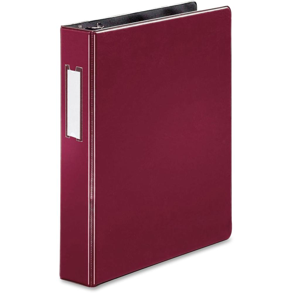 Business Source 1.5" D-Ring Binder - 1 1/2" Binder Capacity - 375 Sheet Capacity - Slant D-Ring Fastener(s) - Internal Pocket(s) - Burgundy - Lay Flat, Label Holder - 1 Each. Picture 1