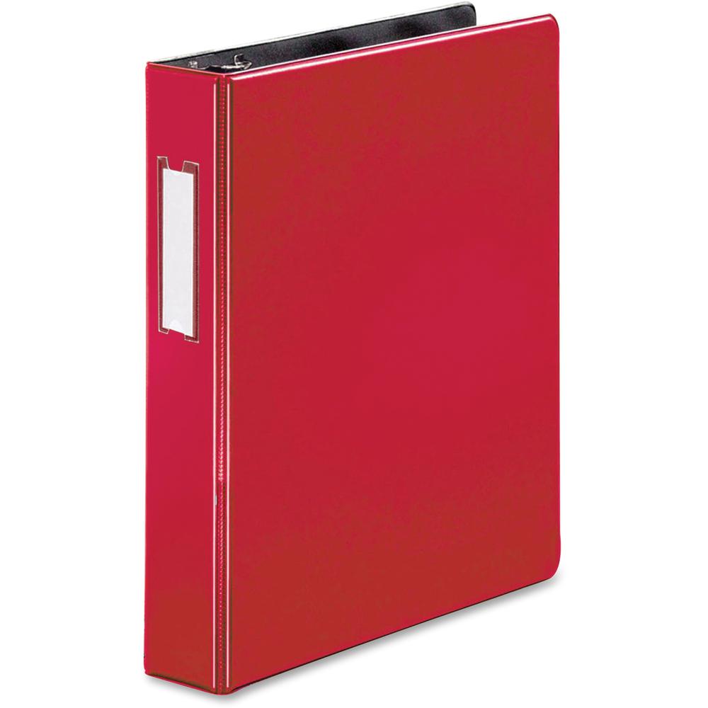 Business Source 1.5" D-Ring Binder - 1 1/2" Binder Capacity - 375 Sheet Capacity - Slant D-Ring Fastener(s) - Internal Pocket(s) - Red - Lay Flat, Label Holder - 1 Each. Picture 1