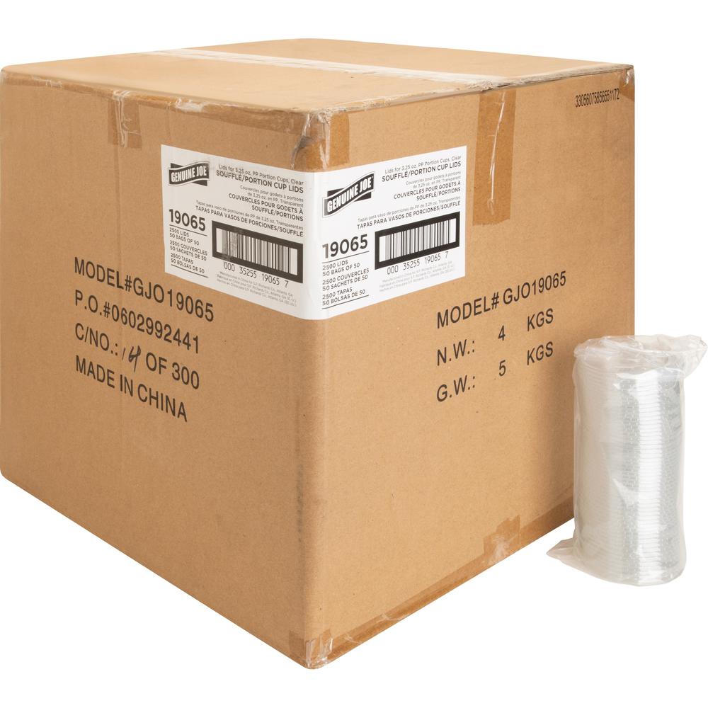 Genuine Joe Portion Cup Lid - 2.9" Diameter - Transparent, Clear - 50/Bag - 50 / Carton. Picture 1